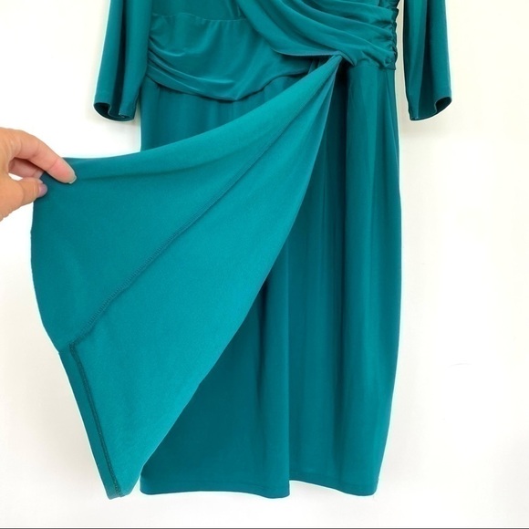 Chaps faux wrap midi dress, surplice top and ruched waist,  stretch, plus size - Picture 6 of 14